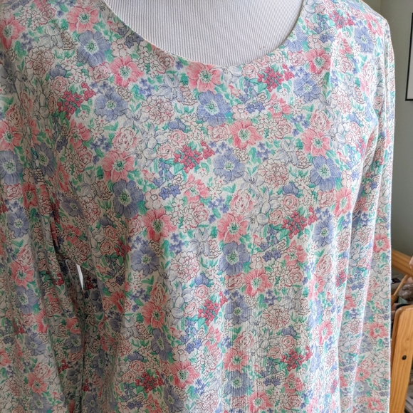 Vintage 1990s Terazzia Pastel Floral Drop Waist Cotton Blend Dress Boho Coastal. - Picture 4 of 8